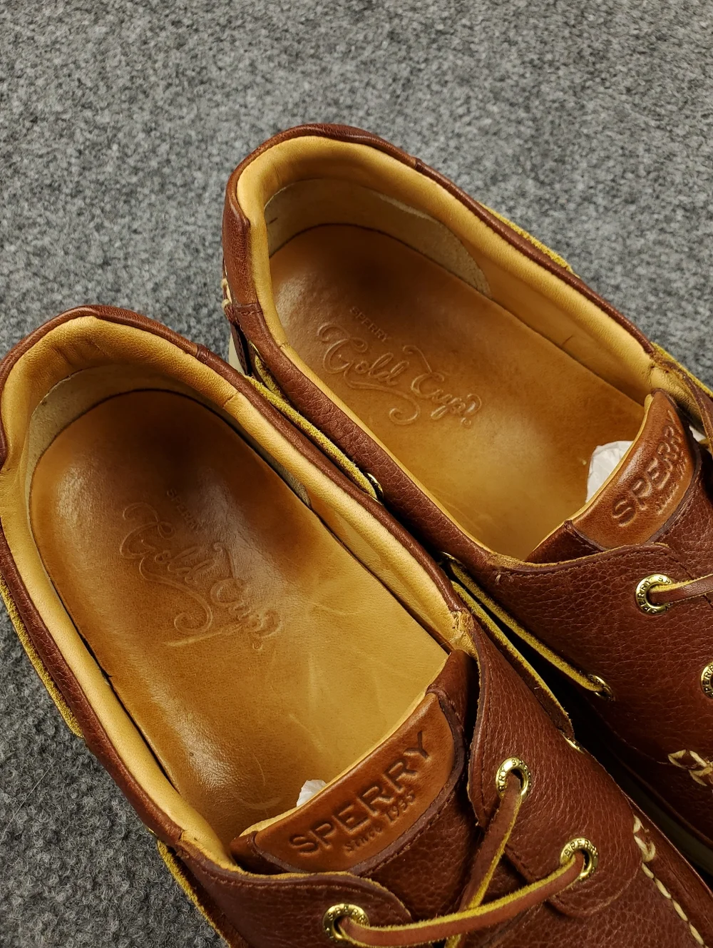 Sperry Gold Cup Boat Shoes Mens 13 Ultralite 2 Eye Cognac Brown Pebbled Leather